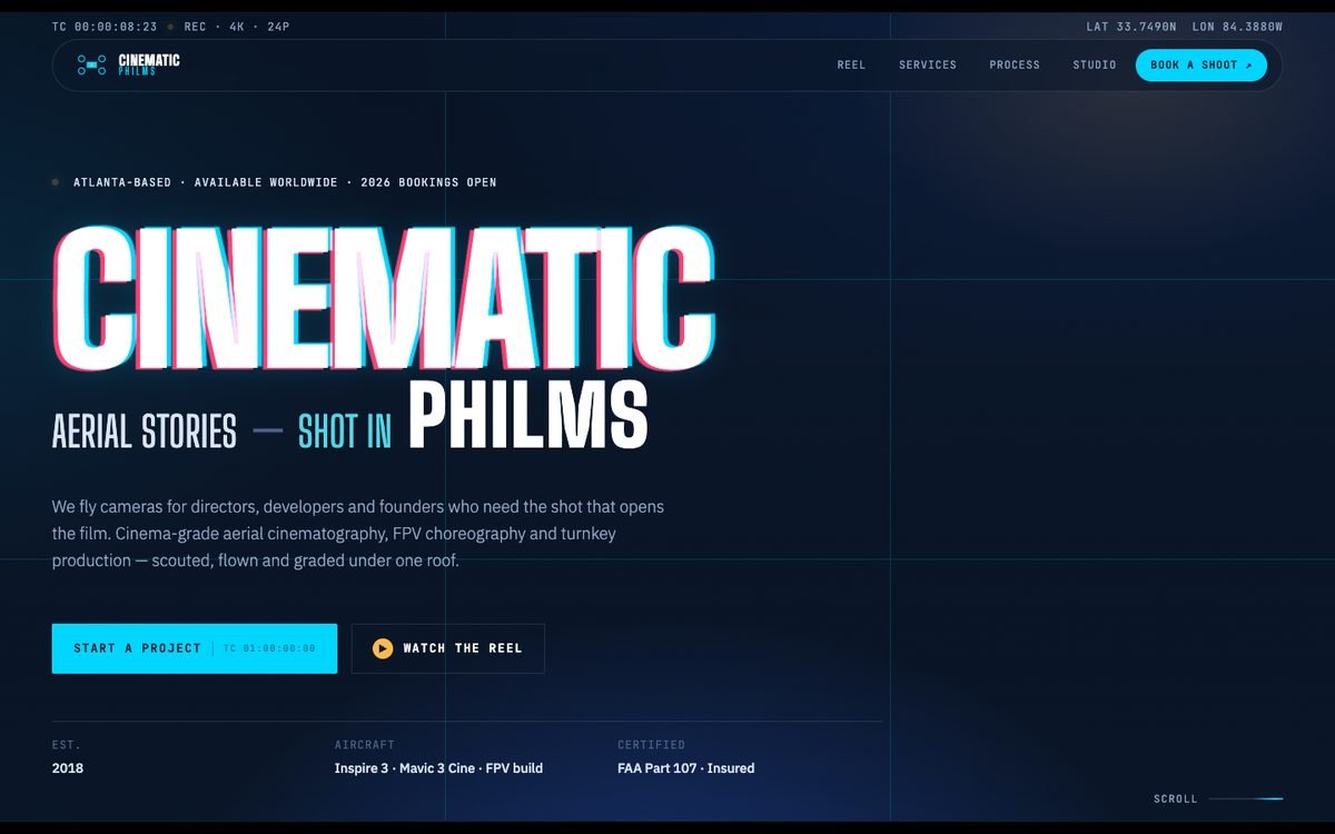 Cinematic Philms aerial filmmaking website