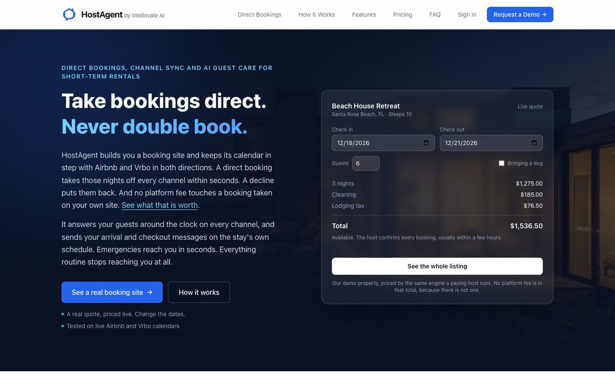 HostAgent direct booking website for short term rentals