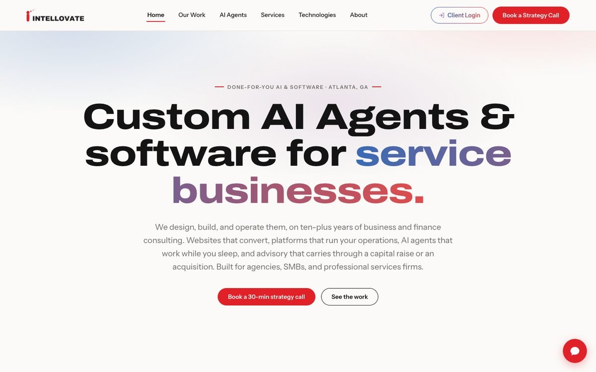 Intellovate AI agency website
