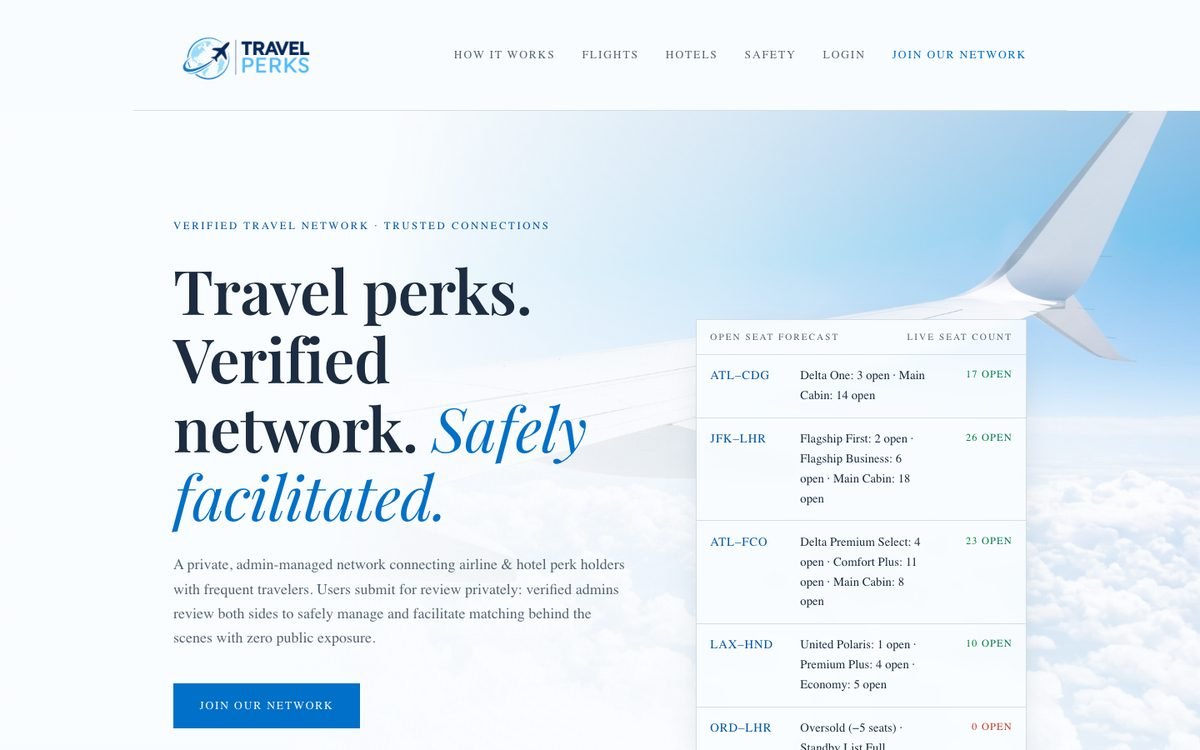 Travel Perks verified travel network website